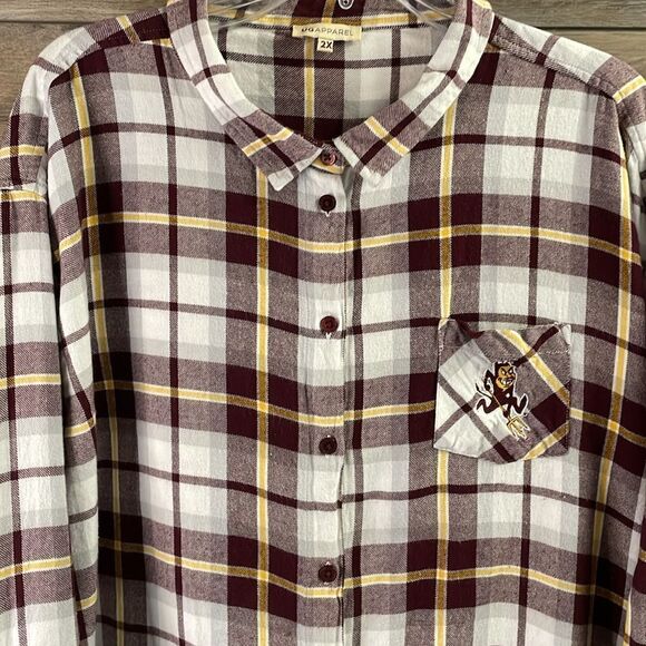 UG APPAREL Women’s 2X Boyfriend Plaid Flannel Button Down Shirt Arizona State - Picture 5 of 10